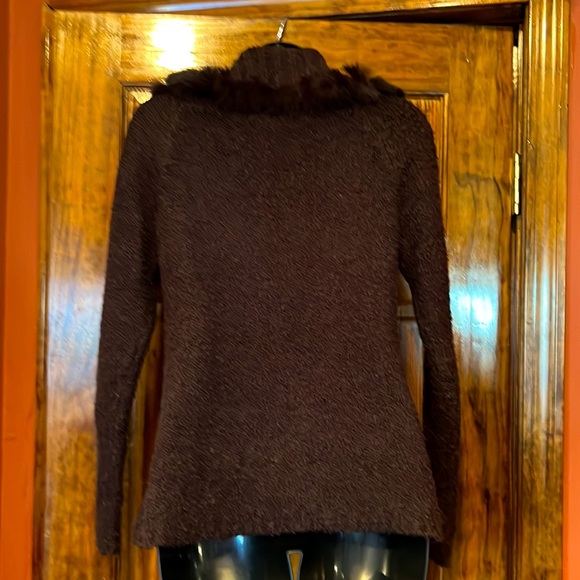 Chocolate Real Fur Trim Sweater - Picture 4 of 6